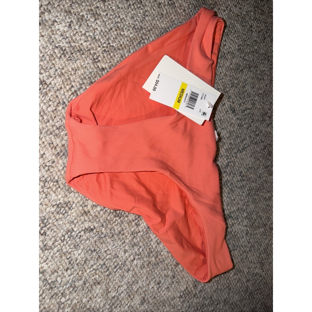 $55 Becca Swimwear Women's Pink Fine Line Ribbed Stretch Bikini Bottoms Size M